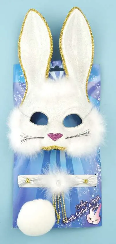 Deluxe White Glitter Bunny Mask Set