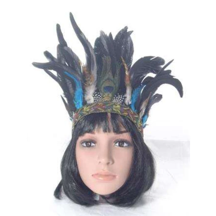 Feather Headdress Black & Turquoise - Image 1