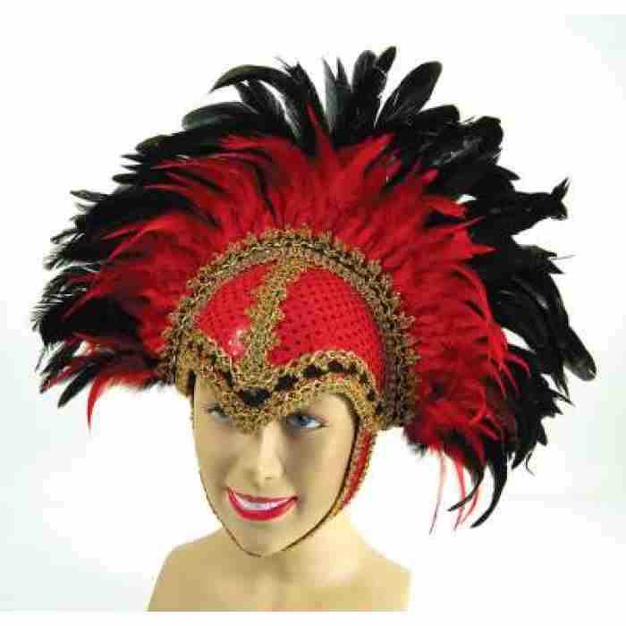 Feather Helmet Red Braid Plus Plume1