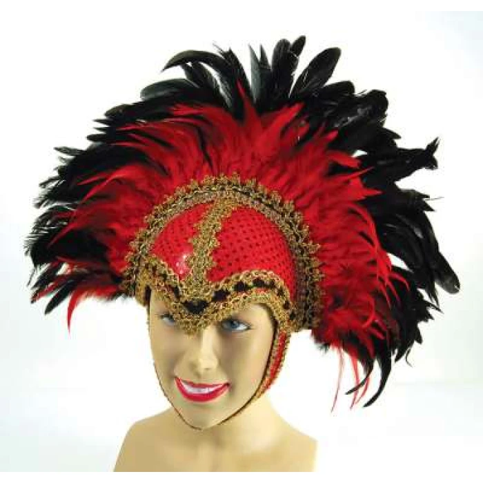 Feather Carnival or Show Girl Headdress with  Red Jewel - Image 1