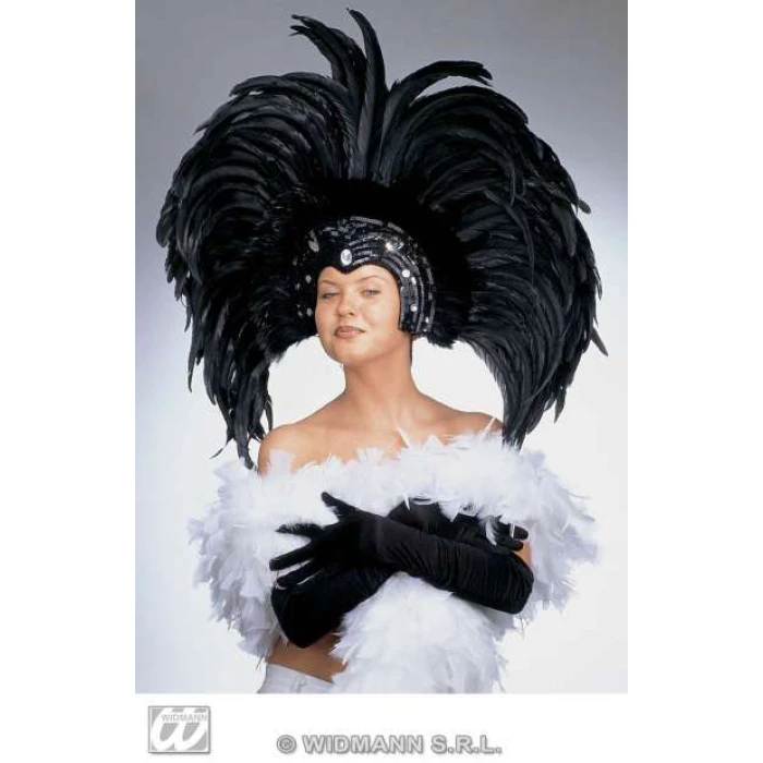 Feathered Brazil Headdress - Black - Image 1