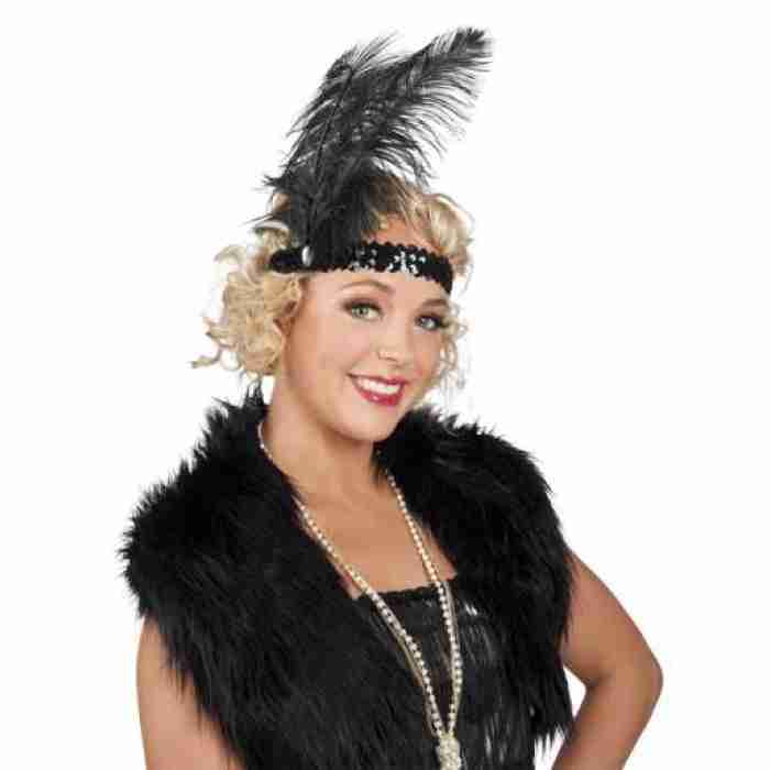 Flapper Headband Black w Feather img