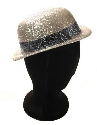 Glitter Bowler Hat Silver Black 53453