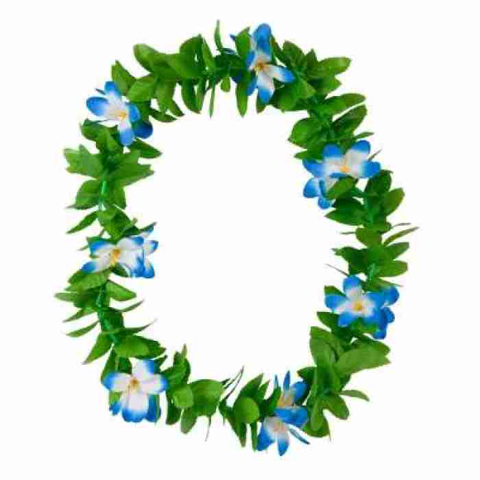 Green Leaf Lei Blue Flowers HAW 9457