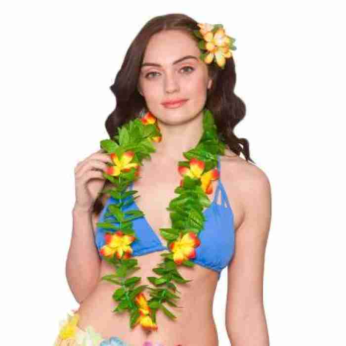 Green Leaf Lei Orange Flowers HAW 9460