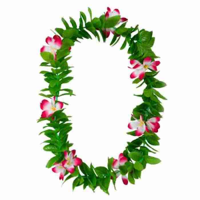 Green Leaf Lei Pink Flowers HAW 9458