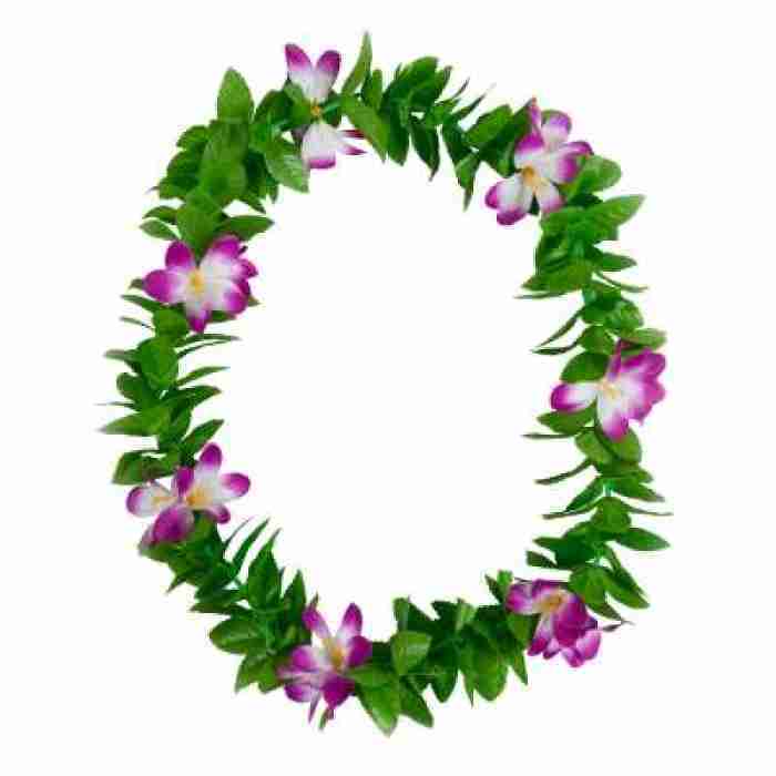 Green Leaf Lei Purple Flowers HAW 9461