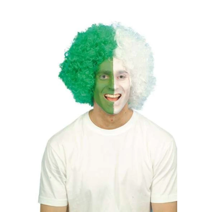 Green and White Supporters Wig - Image 1