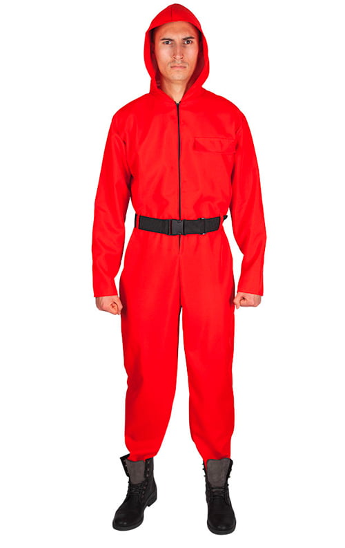 Hooded-Jumpsuit-with-Belt-Red