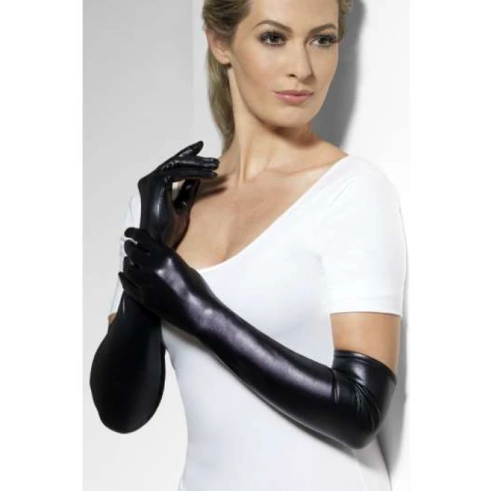 Wet look Gloves Black - Image 1