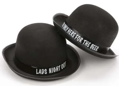 Mens Black Bowler Hat With Slogan