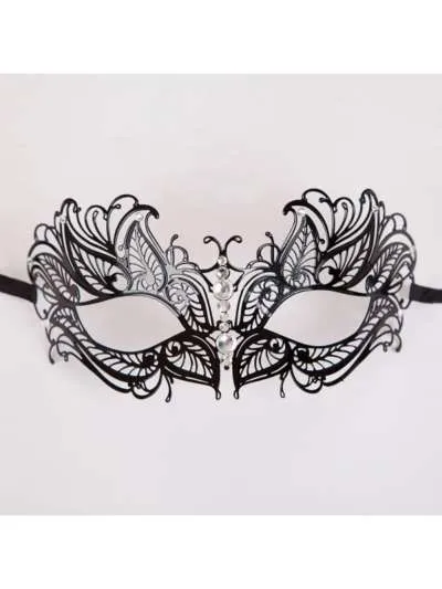Metal Laser Cut Eye Mask - Black Diamantes Ribbon attached