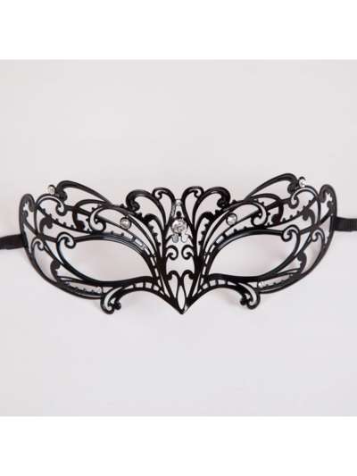 Metal Laser Cut Eye Mask Black Diamantes MK 9940 Img