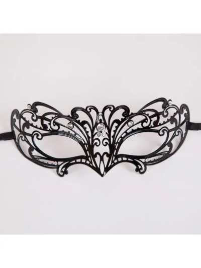 Metal Laser Cut Eye Mask - Black Metal Diamantes