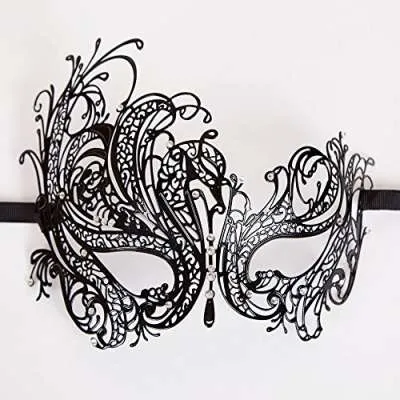 Metal Laser Cut Eye Mask - Black Diamantes hand made