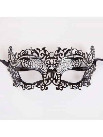 Metal Laser Cut Eye Mask Black Diamantes MK 9947 Img