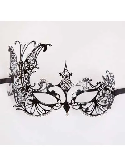 Metal Laser Cut Eye Mask - Black Diamantes with Mask Laser cut