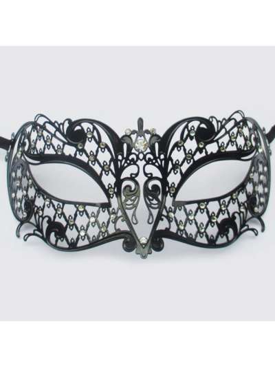 Metal Laser Cut Eye Mask Black Diamantes MK9937 Img