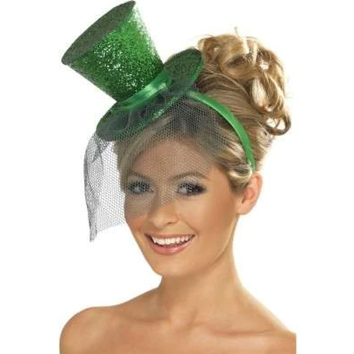Mini Top Hat On Headband- Dark Green - Image 1