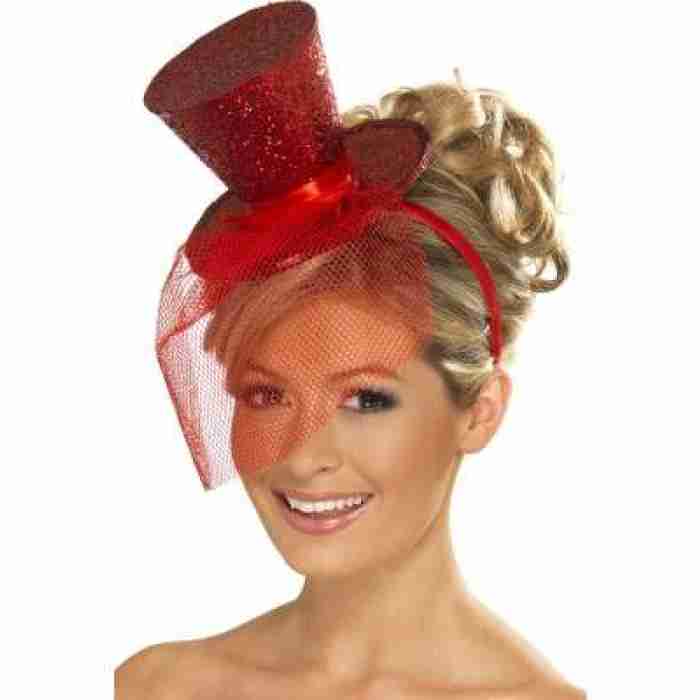 Mini Top Hat On Headband Red1