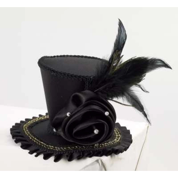 Mini Top Hat With Rose - Black - Image 1