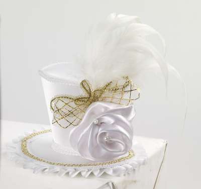 Mini Top Hat With Rose White 71133