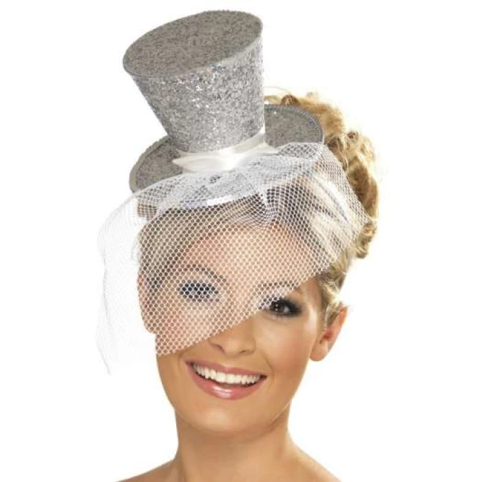 Mini Tophat On Headband - Silver - Image 1