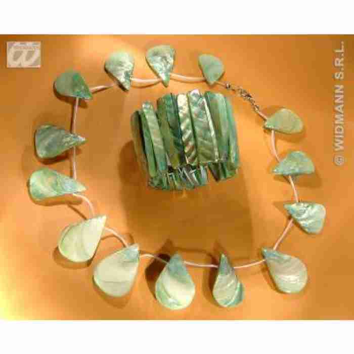 Mother of Pearl Shell Necklace and Bracelet Green 2407WC