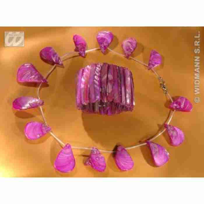 Mother of Pearl Shell Necklace and Bracelet Magenta 2407WA
