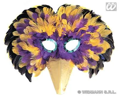 Multicolor Venice Feather Mask - Yellow and purple