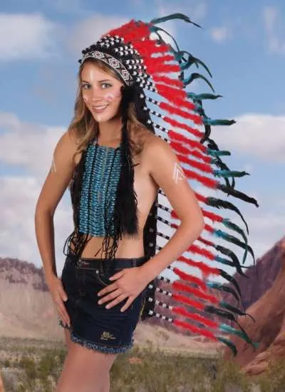 Native American Feather Headdress Black and Red