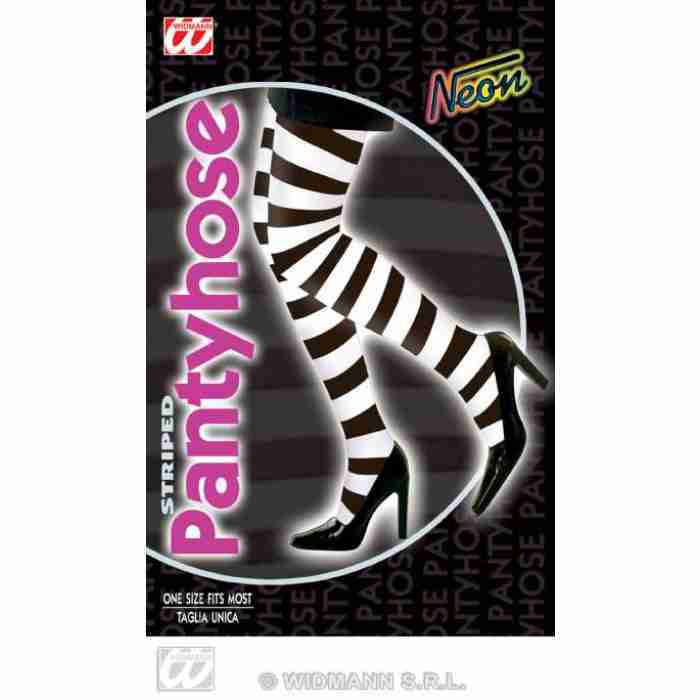 Neon Black White Striped Pantyhose 4769N