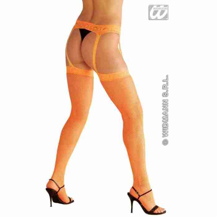 Neon Lace Top Fishnet Thigh Highs with Lace Garter Belt 4764F a