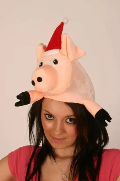 Pig Head Hat with Santa Hat