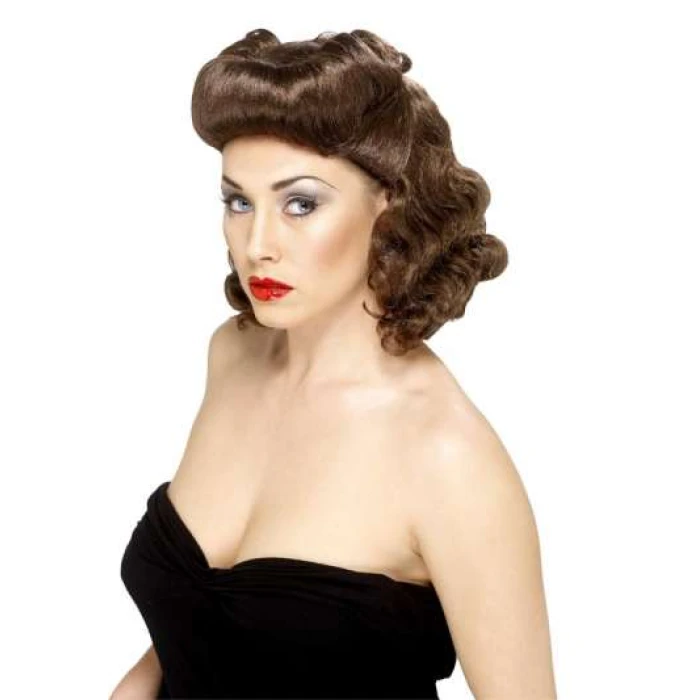 Pin Up Girl Wig - Brown - Image 1