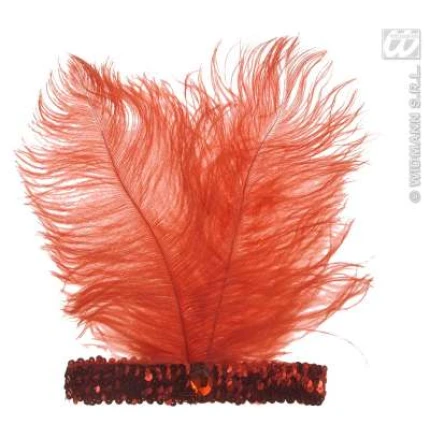Sequin Headband - Red w/ 2 Feathers
