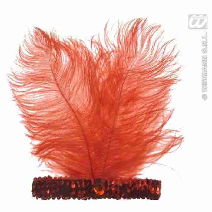 Sequin Headband Red w 2 Feathers img