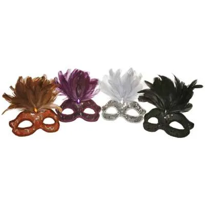 Sequin Lace Eye Mask w/Feathers