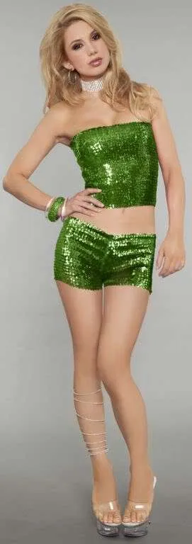 Sequin Shorts - Green Neon