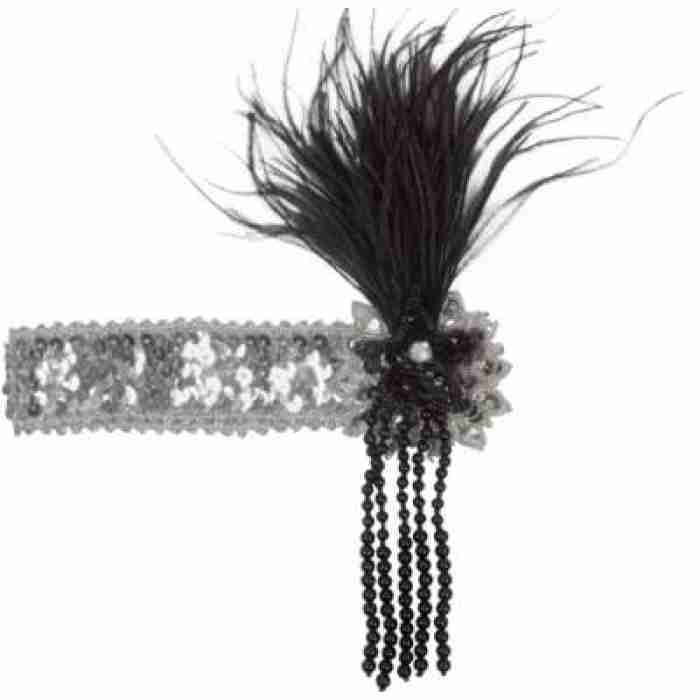 Silver Sequin Headband With Feather img