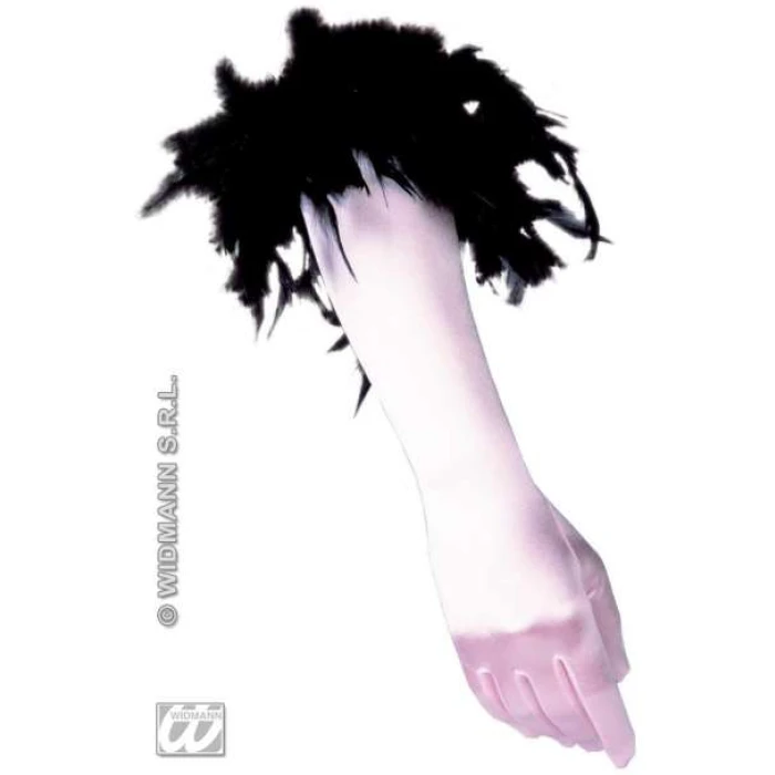 Spandex Satin Gloves with Feathers - Lilac/Black - Image 1