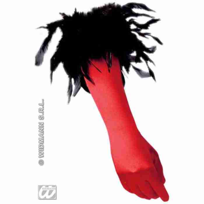 Spandex Satin Gloves with Feathers RedBlack 3438AB