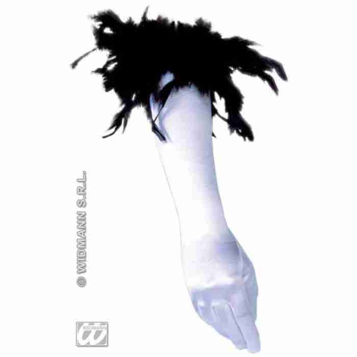 Spandex Satin Gloves with Feathers WhiteBlack 3438AA