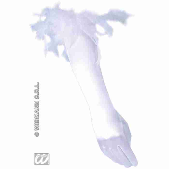 Spandex Satin Gloves with Feathers WhiteWhite 3438AE