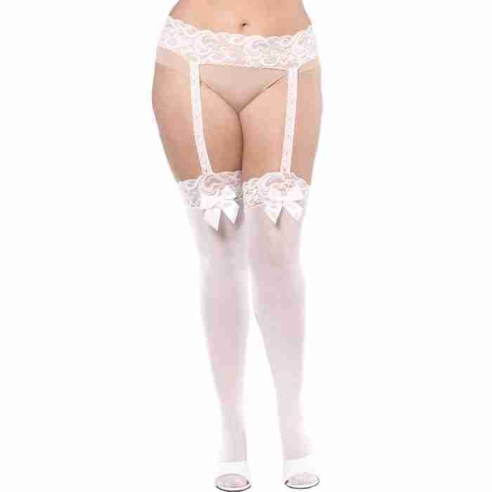 Stockings White Thigh High with Belt Plus Size 30405