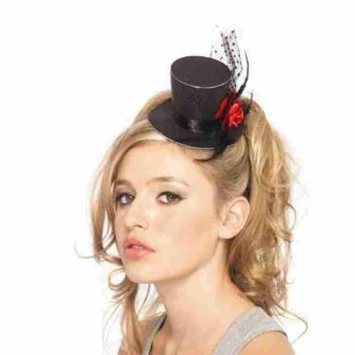 Top Hat Glitter Clip On w Rose Feather Accent1