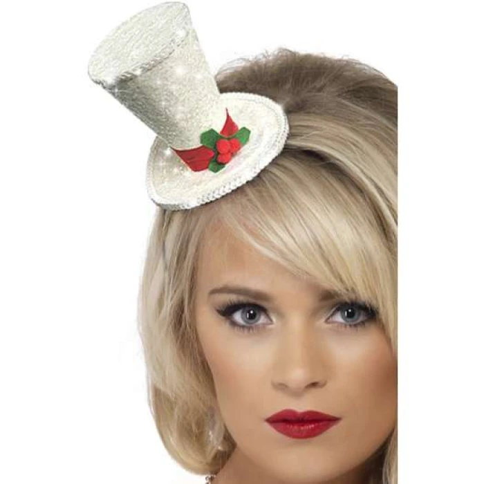 Top Hat on Headband- Christmas White - Image 1