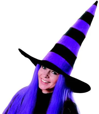 Velour Striped Wacky Witch Hat with Hair