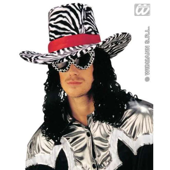 Velvet Funky Hats with Wig - Black - Image 1