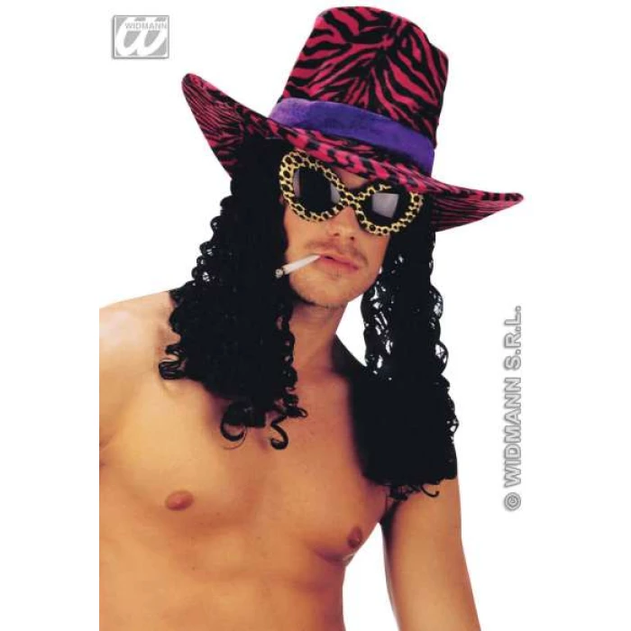Velvet Funky Hats with Wig - Red - Image 1